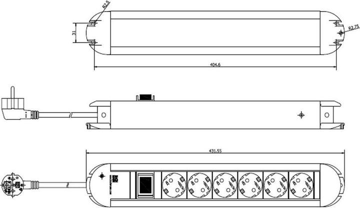 Actual product image Bachmann Power strip (6 x, CEE 7/3, 2 m)