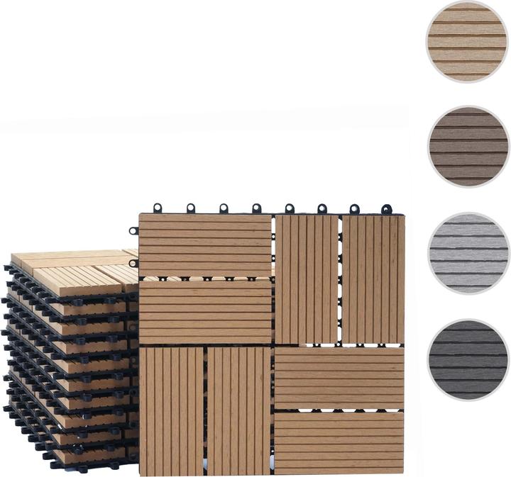 Immagine prodotto Swisshandel24 Piastrella WPC per pavimento Rodano, aspetto legno balcone/terrazzo, 11x ogni 30x30cm = 1mq (11 x, 30 x 30 cm)