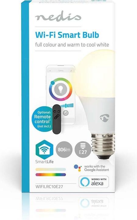 Produktbild Nedis WIFILRC10E27 SmartLife Vollfärbige LED-Lampe WLAN E27 806 lm 9 W RGB + weiss veränderbar 2700 (E27, 806 lm, 1x)