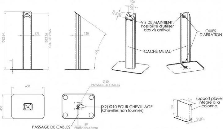 Image du produit Erard Support TV jusqu'à 32", métal/aluminium, blanc (20 kg)