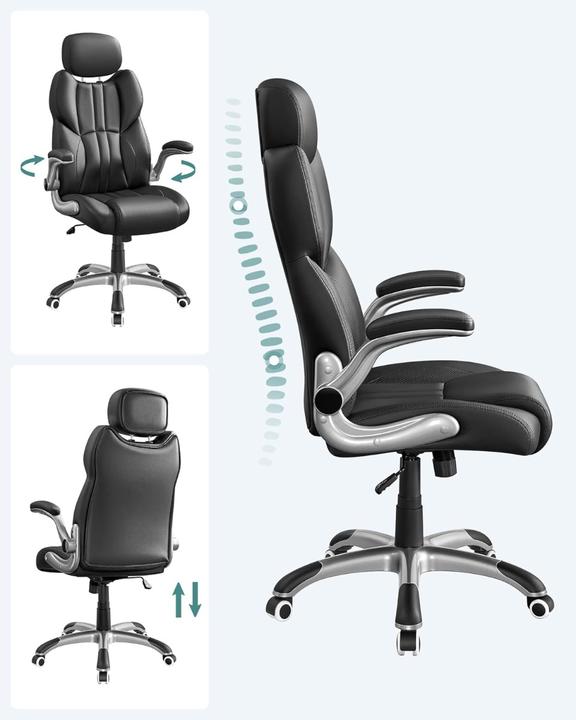 Produktbild Songmics Bürostuhl Gaming Verstellbar Kopfstütze Armlehnen Schwarz (45 - 53 cm)