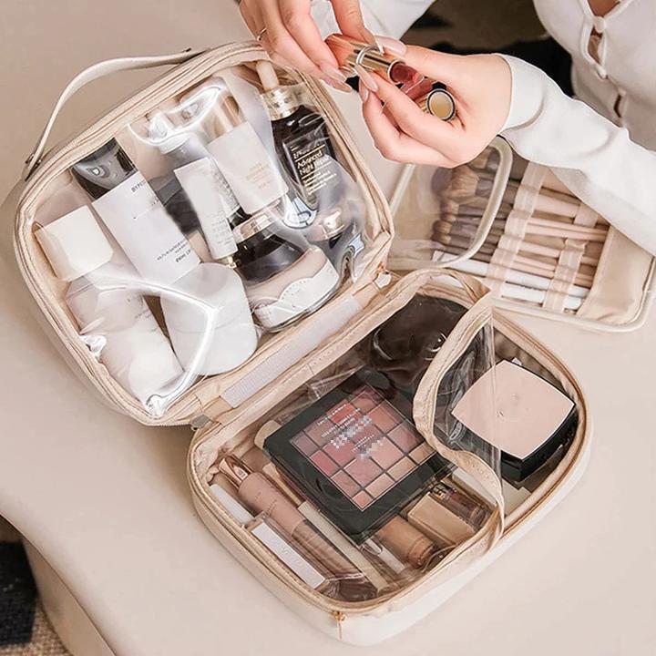 Actual product image Only-Bags.Store Multi-layer square cosmetic bag Waterproof PU travel make-up case