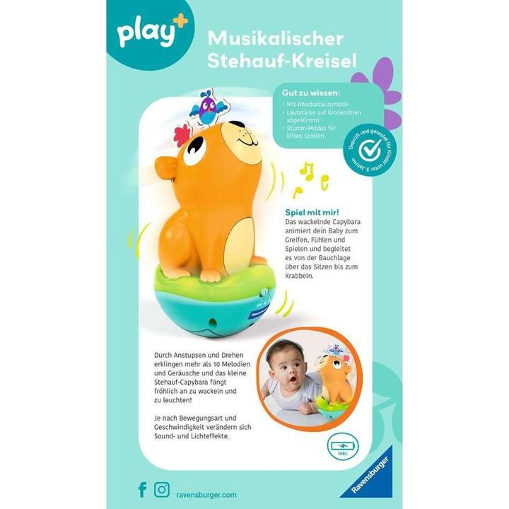 Actual product image Ravensburger 4874 play+ Musical stand-up spinning top: Capybara, Roly-Poly, stand-up male (German)