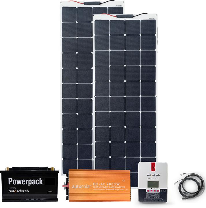 Image du produit Autosolar Kit complet 320W flexible avec batterie au lithium 105Ah et onduleur 2000W (300 W)