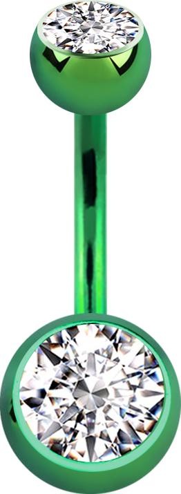 Produktbild Star Piercing Banane grün mit zwei Kugeln Kristall silber (ohne Messing, Titan G23)
