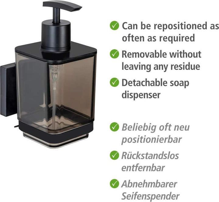 Image du produit Wenko Distributeur de savon Vacuum-Loc® Mod. Quadro Noir Fixer sans percer