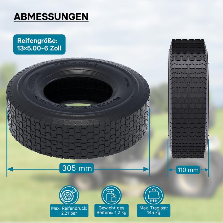 Actual product image Wiltec Mantel Rasenmäherreifen 13x5.00-6 Reifendecke Rasentraktor Aufsitzmäher Reifen (Lawn tractor)