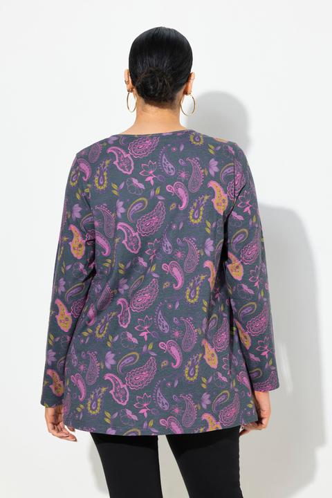 Image du produit Ulla Popken T-shirt col rond avec découpe trou de serrure, manches longues et coupe évasée (42, 44)