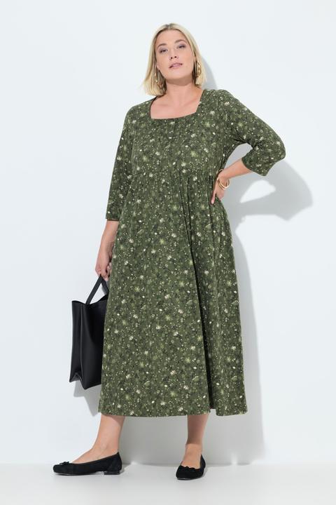 Produktbild Ulla Popken Jersey-Maxikleid, Blüten, A-Linie, Carré-Ausschnitt, 3/4-Arm (60)