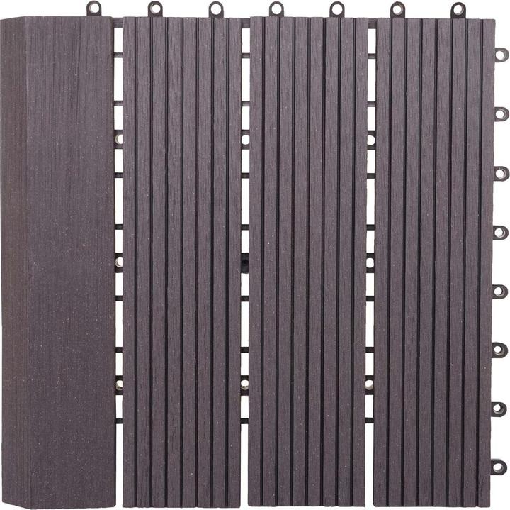 Produktbild Swisshandel24 WPC Bodenfliese Rhone + Abschluss, Holzoptik Balkon/Terrasse, 11x je 30x30cm = 1qm Premium anthraz (11 x, 30 x 30 cm)