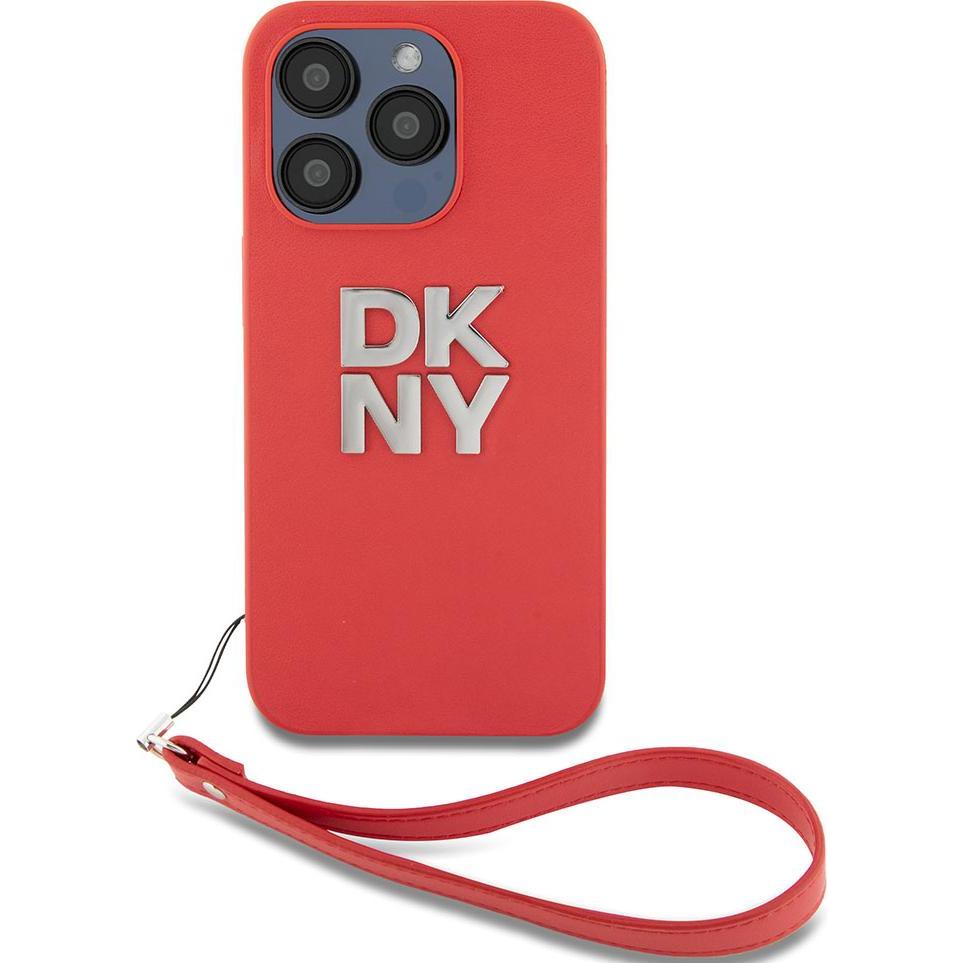 DKNY PU Leather Stack Logo Wrist Strap Case for iPhone 14 Pro Red (Apple iPhone 14 Pro), Smartphone Hülle, Rot
