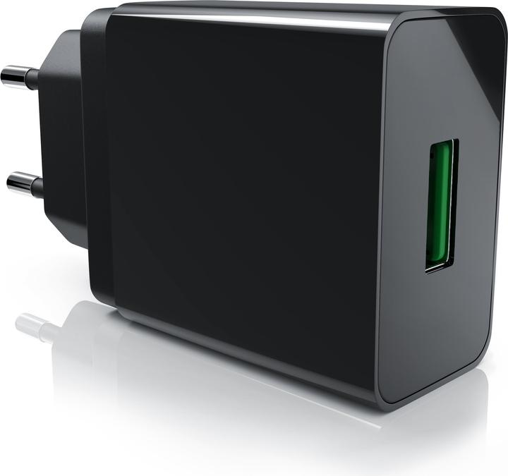 Aplic USB charger 3000 mA, Quick Charge 3.0 USB charger 1x USB A QC 3.0 port, max. 3A via QC, black (1 portion)