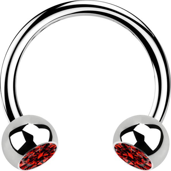 Image du produit Star Piercing Micro Circular Barbell argent avec deux boules de cristal rouge (sans laiton, Acier chirurgical 316L)