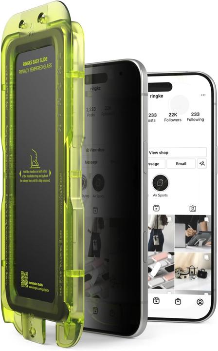 Actual product image Ringke - Easy Slide Privacy Tempered Glass (2 pack) - iPhone 17 Air - Black (2 pcs., Apple iPhone 17)