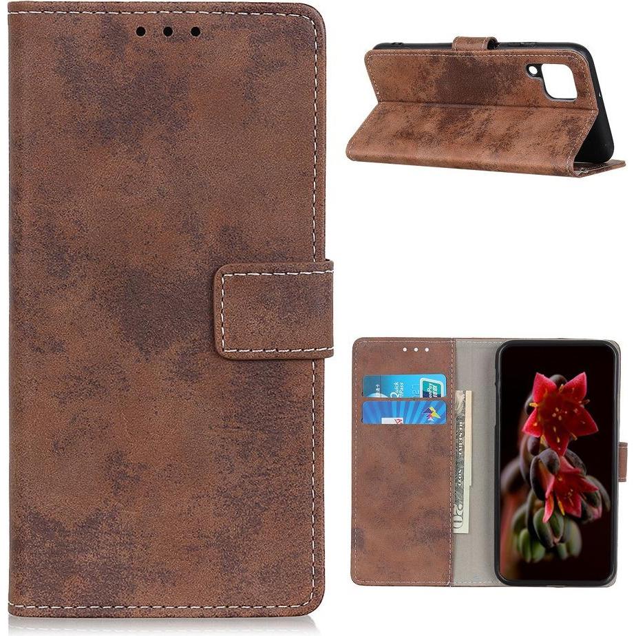 Cover-Discount Galaxy A12 - Vintage Etui Wildleder Optik braun (Samsung Galaxy A12), Smartphone Hülle, Braun