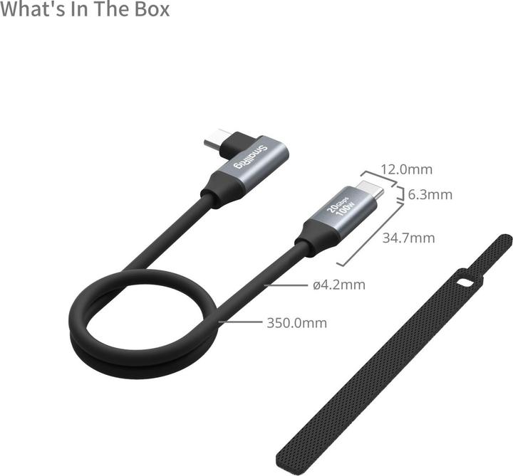 Actual product image SmallRig USB C (Straight) to USB C (Angled) Data Cable (35cm / 13.8in) 4790 (0.35 m, USB 3.1, 100 W)