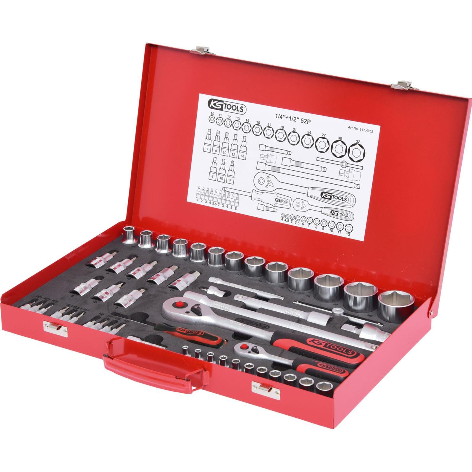 KS Tools, Steckschlüssel + Stecknuss, 1/4 +1/2 Steckschl. 52-tlg.