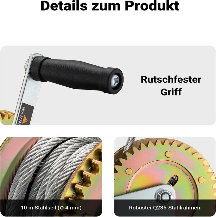 Image du produit Wiltec Treuil à Câble Manuel de Halage Charge max. 550kg 10m Rapport de transmision 4,1:1 Bateau Auto