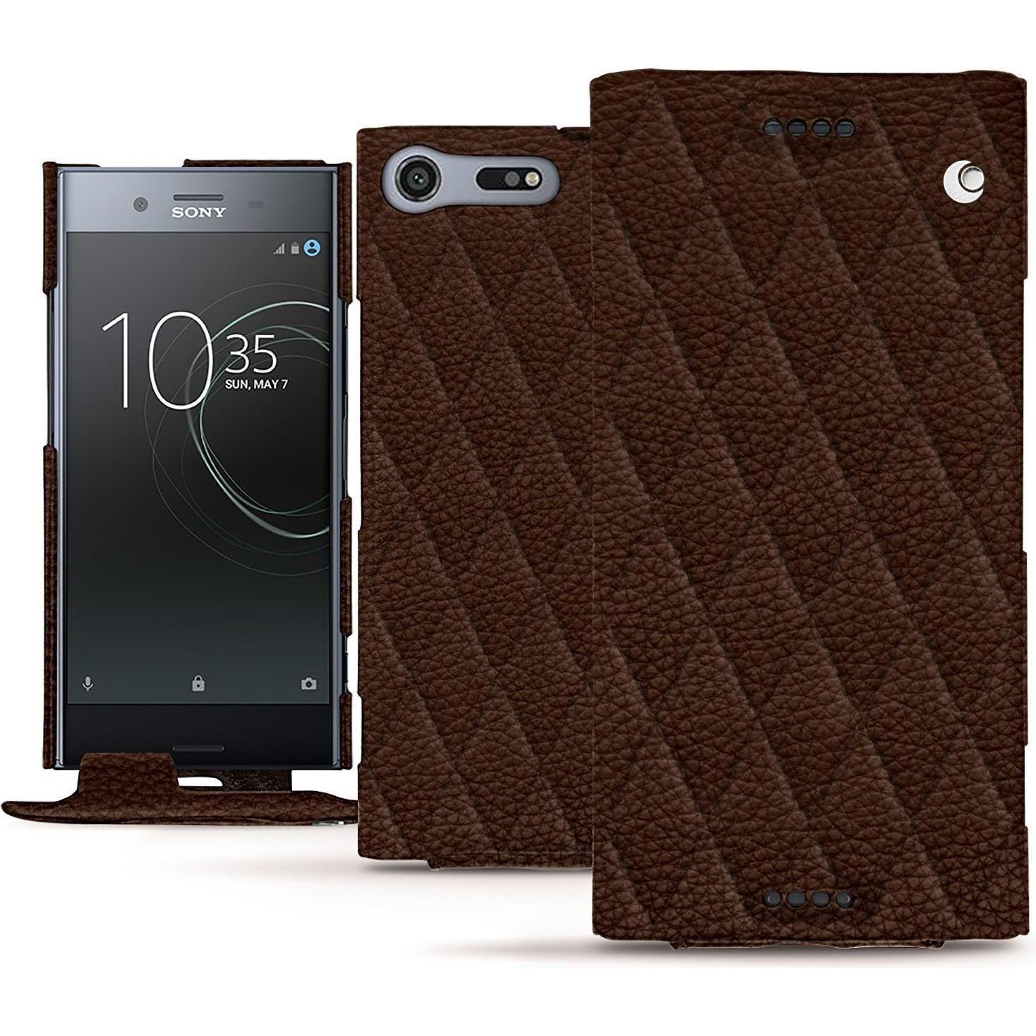 Noreve Lederschutzhülle vertikal (Sony Xperia XZ Premium), Smartphone Hülle, Braun