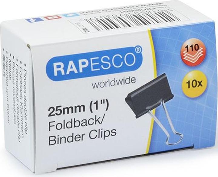 Rapesco Foldback-Klammern, Breite: 25 mm, schwarz (10x)