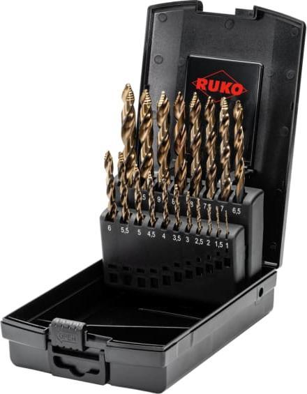 Actual product image Ruko Twist drill set DIN 338 ULTIMATECUT FS nominal-Ø 1-10x0,5 mm HSS-Co5 Gold 19 pieces plastic case (1.0 - 10.0 mm)