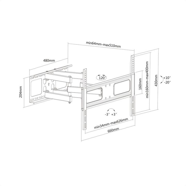 Produktbild RS PRO Solid Articulating Wall Mount TV Holder (Wand, 50 kg, 37" - 70")