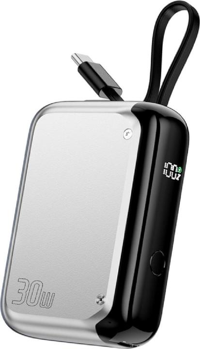 Produktbild 4smarts Powerbank Mit integriertem USB-C Kabel 10000 mAh, Silber (10000 mAh, 30 W, 37 Wh)
