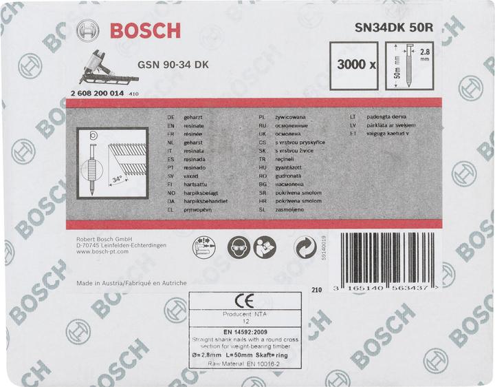 Voedingswaarden en ingrediënten Bosch Professional Zubehör D-kop stripnagel SN34DK 50