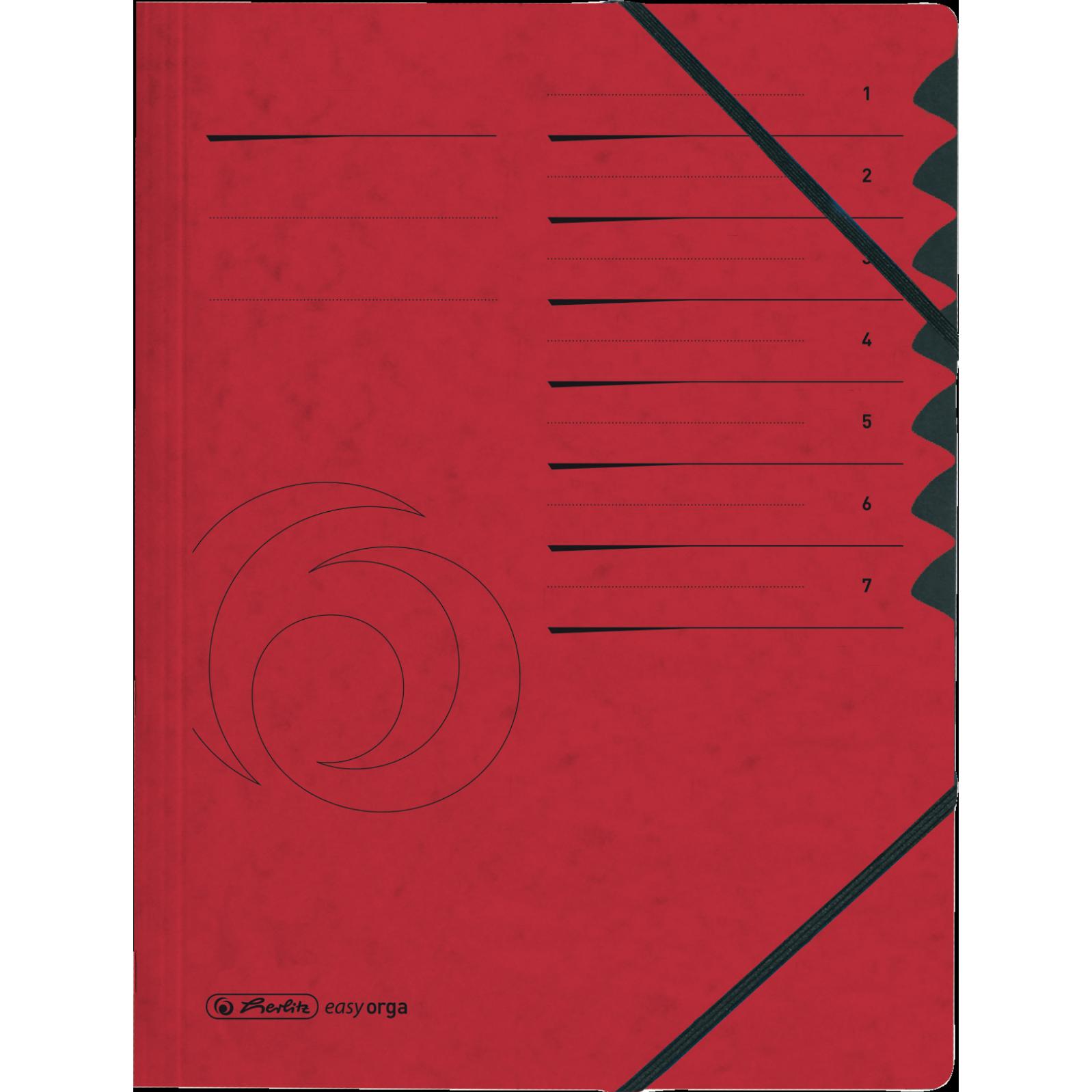 Herlitz, Mappe, Ordnungsmappe easyorga, A4, Karton, 7 Fächer, rot Colorspan-Karton, 355 g-qm, innen schwarzer Manila (A4...