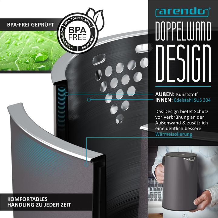 Actual product image Arendo Breakfast set stainless steel kettle 1.5l with temperature selection & 2-slice long slot toaster (1.50 l)