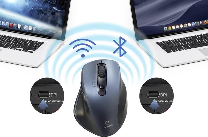 Actual product image Renkforce Bluetooth®, Wireless 3D Mouse Optical Ergonomic Grey (Wireless)