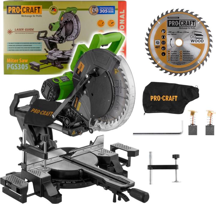 Produktbild Procraft PGS305 Kapp- und Gehrungssäge 2000 W + 305 mm Sägeblatt 40 Z & Staubfangbeutel