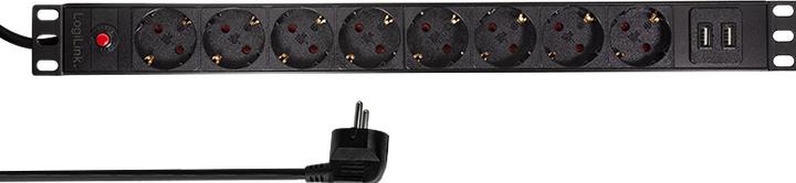 Produktbild LogiLink Steckdosenleiste CEE7/3 + 2 USB, mit Ü-Schutz (8 x, CEE 7/7, 2 m)