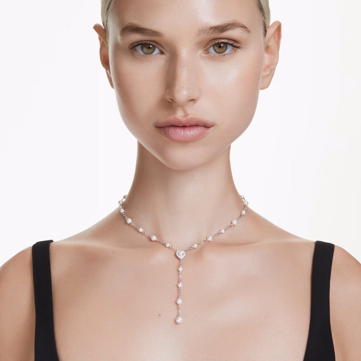 Produktbild Swarovski x Ariana Grande Y Halskette Kristallperle Verschiedene Schliffe Herz Weiss Rhodiniert (Swarovski Metall)