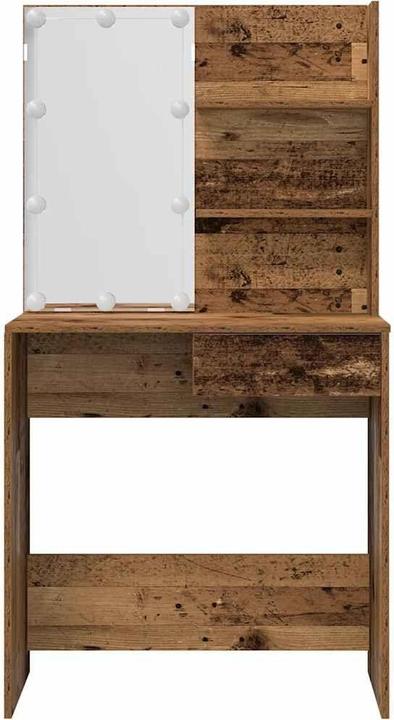 Actual product image vidaXL Schminktisch-Set mit LED-Leuchten Altholz-Optik Holzwerkstoff (74.5 x 40 x 141 cm)