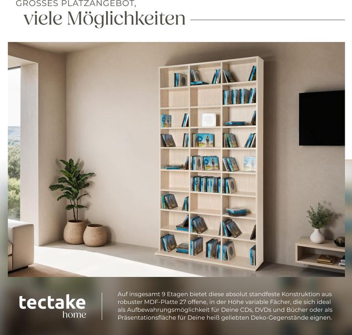 Image du produit tectake Meuble Range CD DVD (102 x 23,5 x 180 cm)