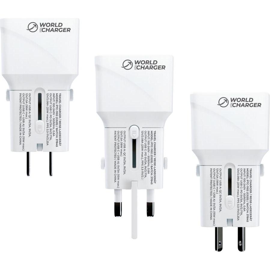 Thumbnail - prio Fast Charge World Reiseladegerät 25W PD PPS (USB C) + QC 3.0 (USB A) weiss (25 W), USB Ladegerät, Weiss