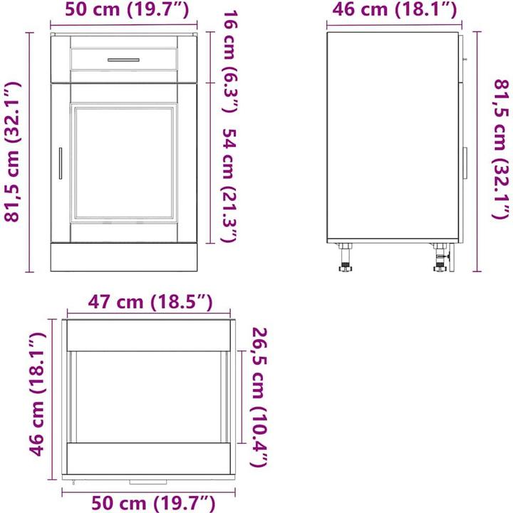 Produktbild vidaXL Küchenunterschrank (50 x 46 x 81.50 cm)