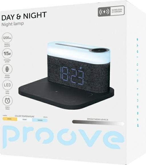 Actual product image Proove 3-in-1 Bedside lamp + Alarm clock Day & Night LED 1200mAh 3W inductive charging 15W dark gray