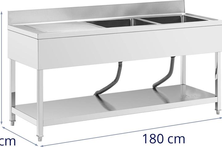 Image du produit Royal Catering Plonge inox - 2 éviers - inox - 180 x 60 x 97 cm -
