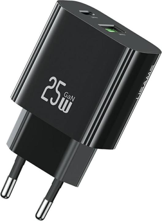 Actual product image Usams Wall Charger CC315 T65 25W 1xUSB-C 1xUSB-A Fast Charging black (25 W, 2 ports)