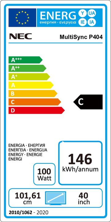 Etichetta energetica NEC MultiSync P404 PG (1920 x 1080 pixel, 40")