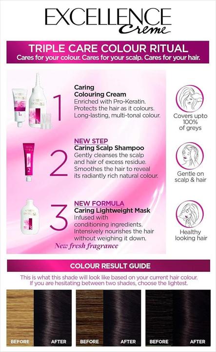 Produktbild L'Oréal Paris Excellence Haarfarbe-Set, 3 Stück (3 Dark Brown)