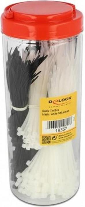 Produktbild Delock Kabelbinder Box 500 Stück, Schwarz/Weiss, asortiert (Kunststoffkabelbinder, 200 mm, 500 Stk.)