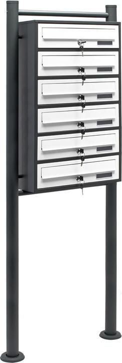 Wiltec 6er Briefkastenanlage Anthrazit/Weiss 513 x 270 x 1500 mm Standbriefkasten