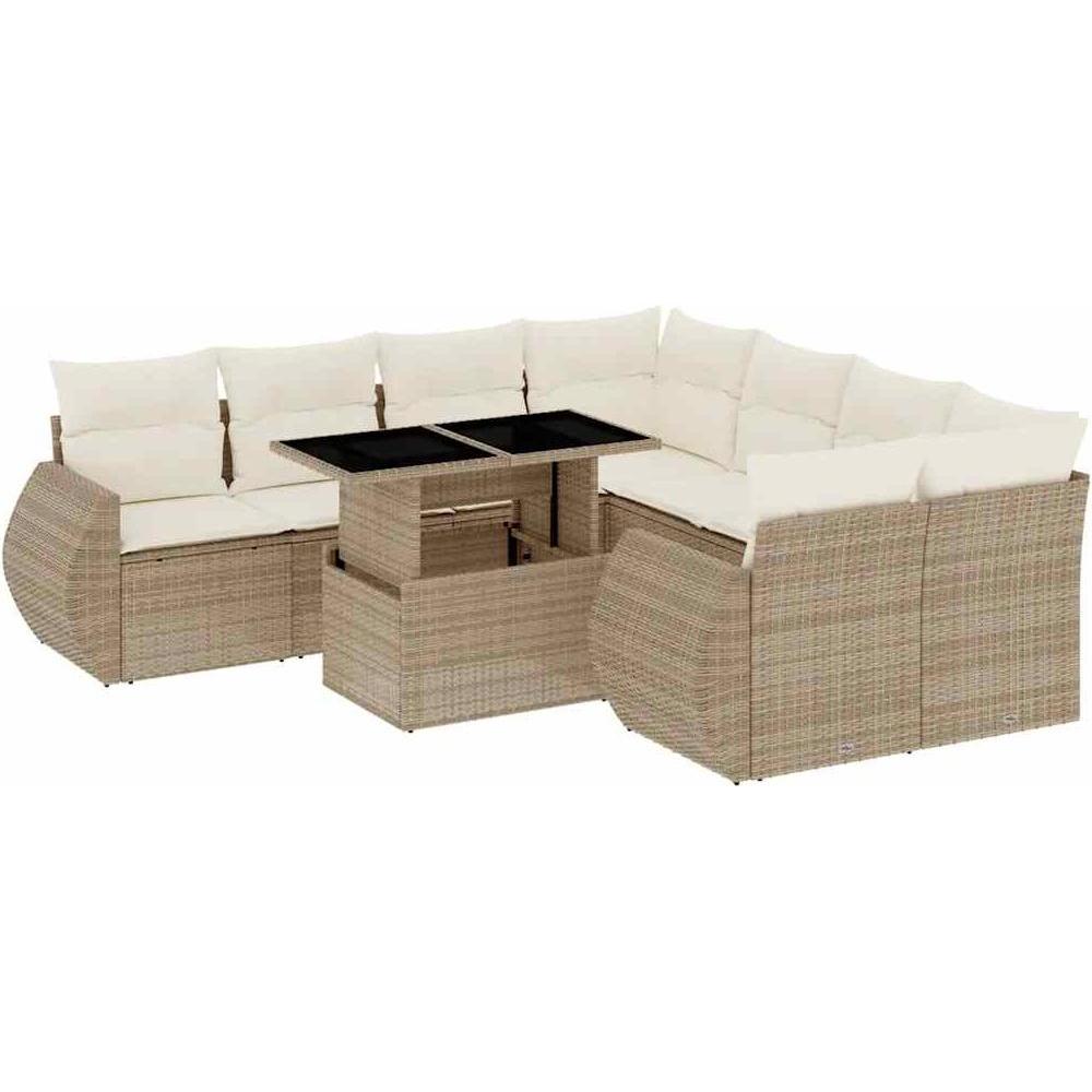 VidaXL, Gartenlounge, Gartenmöbel Sofa Garnitur Lounge Sitzgruppe 9-tlg. Beige Poly Rattan