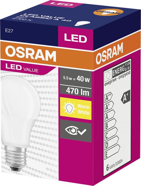 Immagine prodotto Osram Led Value Classic A (E27, 5.50 W, 470 lm, 1 x, F)