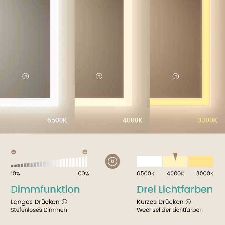 Actual product image Emke Bathroom Mirror With Lighting 80*60cm,Fog-Free, 3 Colour Temperatures (3000K-6500K)&Dimmable (80 x 60 cm)