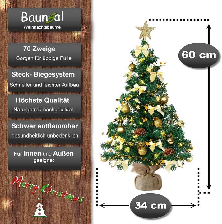 Produktbild Baunsal Künstlicher Weihnachtsbaum mit Deko & LED-Lichterkette (60 cm)