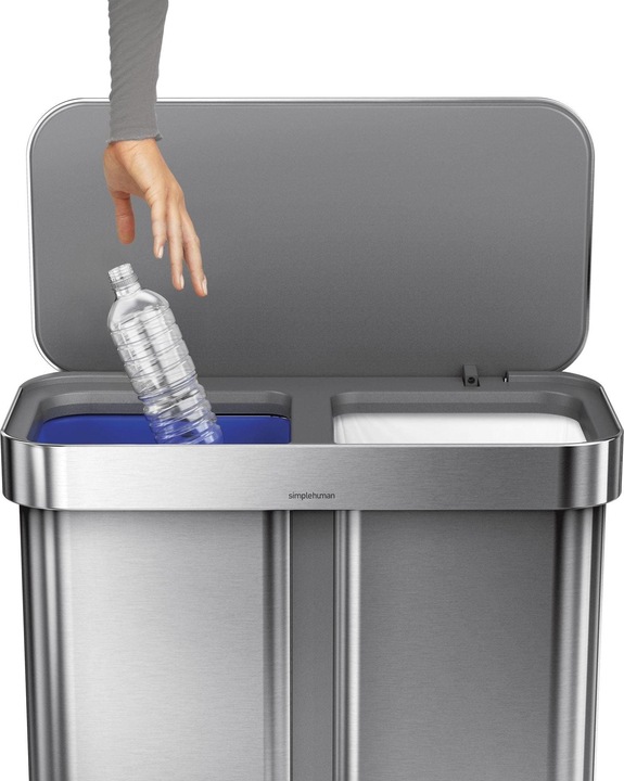 Produktbild Simplehuman Abfalleimer Doppelkammer 58 l, Silber gebürstet (58 l)